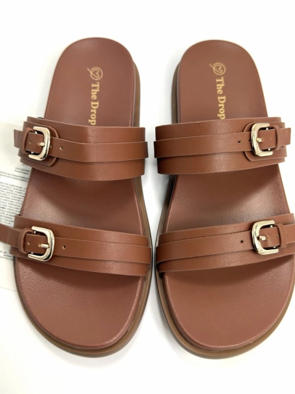 The Drop Avona Two Strap Slide Sandals Women’s 6 Cognac Brown Minimal New